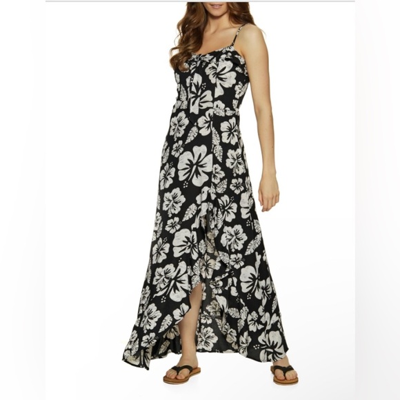 Volcom Coco Ho Black White‎ Bodice tie and Thigh High Slit Maxi Dress size Small - Picture 5 of 7